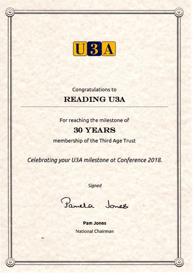 Reading u3a 30 Years + 